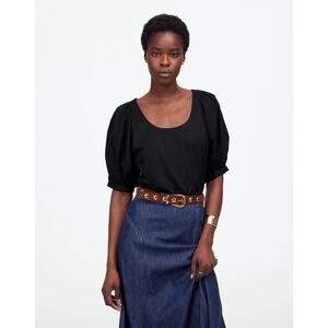 Madewell Relaxed Scoopneck Short-Sleeve Top Cotton Sateen Black Size XS NWT